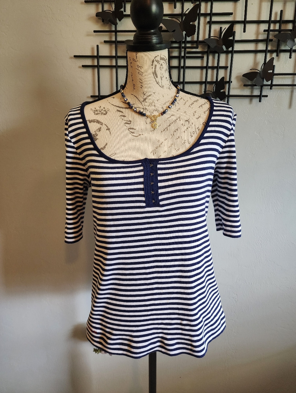 Ralph Lauren Navy and White Striped Top